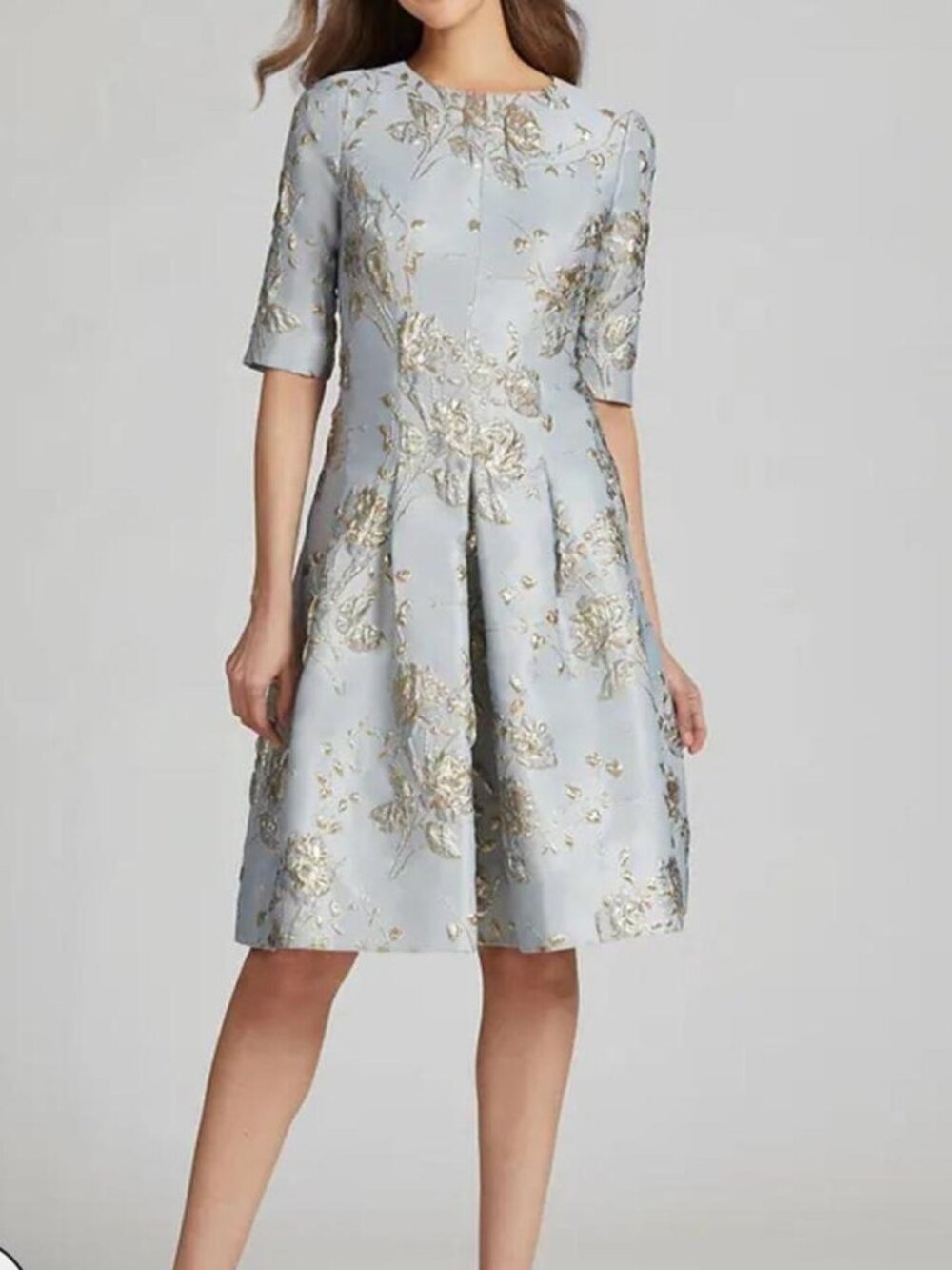 Designer Teri Jon by Rickie Freeman A-Line Cocktail Dress 12-14 Platinum/Gold